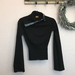 Anthro Black tight sweater turtleneck bell sleeve